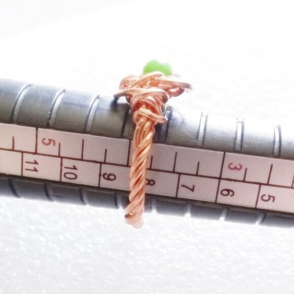 Wire Wrapped Copper & Bright Green Fire Agate Ring! Petite or Girl Starter Sz 4 - Picture 5 of 9